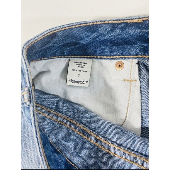 American Rag Womens Jean Shorts Sz 1 Denim Booty Raw Hem Distressed Crochet - Picture 7 of 8